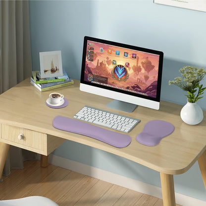 RICHEN Wrist Rest Support for Mouse Pad&Keyboard Set with Coaster,Concave Curved Memory Foam, Non-Slip Base Pain Relief Comfortable Easy Typing Pad for Home/Office (Lavender Purple)