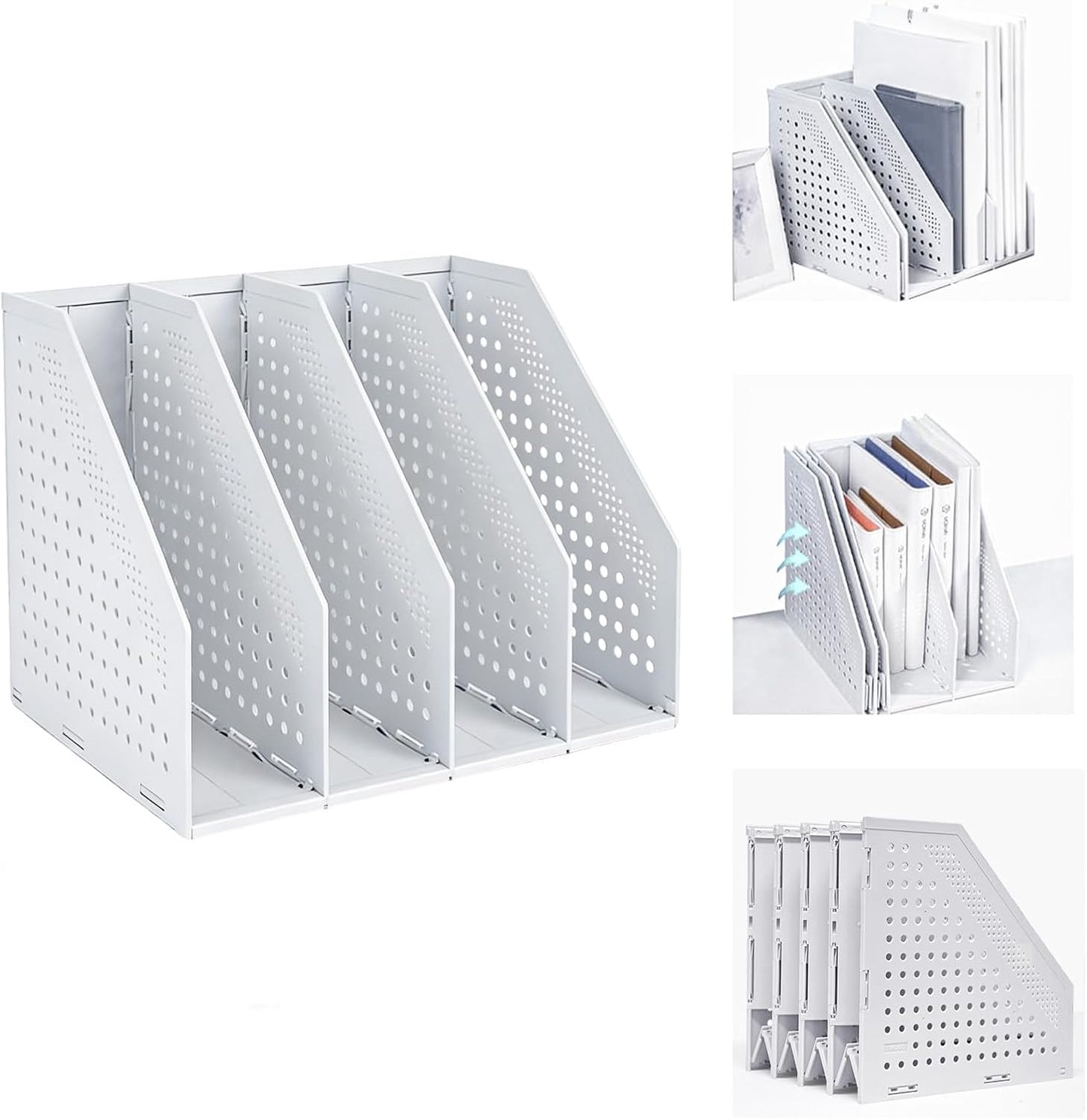 Marte Vanci Collapsible Magazine File Holder with 4 Vertical Compartments, Binder Holder for Desk, Desktop Binder Organizer for Notebook, Documents, Book, School Office Supplies(Black)
