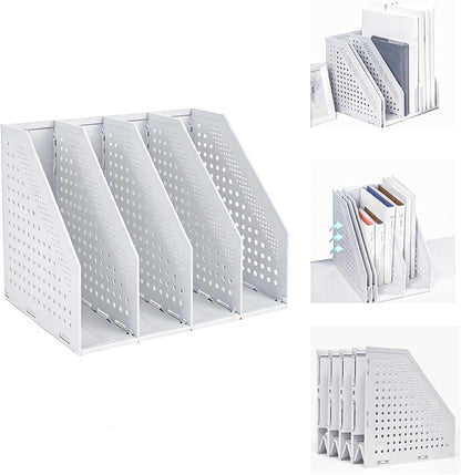 Marte Vanci Collapsible Magazine File Holder with 4 Vertical Compartments, Binder Holder for Desk, Desktop Binder Organizer for Notebook, Documents, Book, School Office Supplies(Black)