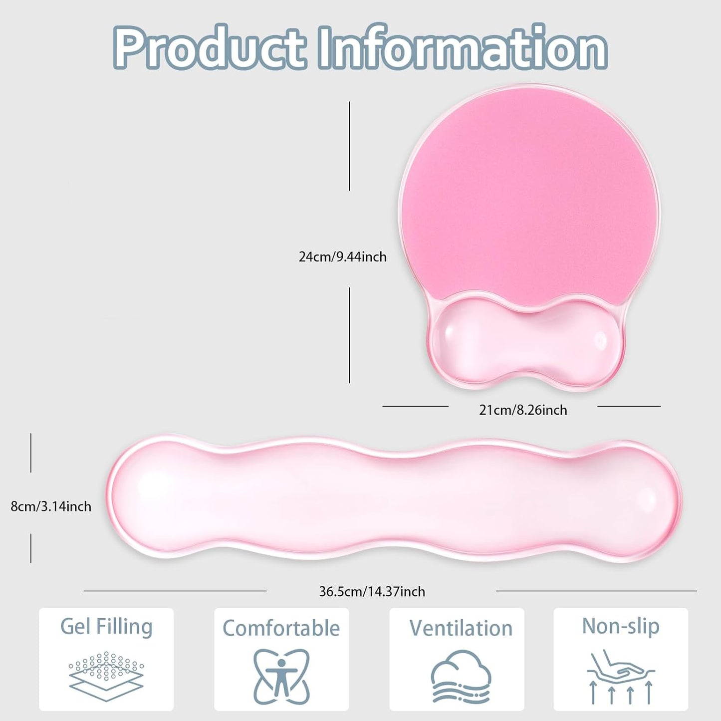 Gel Wrist Rest and Cloud Mouse Pad Support for Keyboard and Mouse - Ergonomic Pink Keyboard Wrist Pad Set for Typing Pain Relief/Computer/Laptop/Gaming/Home/Office (Cloud Shape, Gradient Blue Pink)