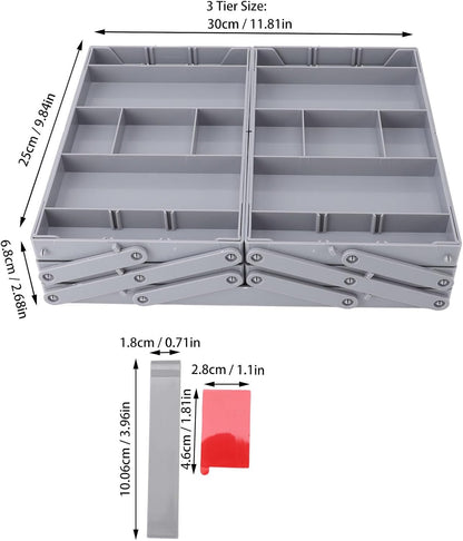 Pomya Multi Tier Drawer Organizer, Foldable Expandable Desk Storage Organizer Tray Bins with Compartments Storage Trays, Adjustable Double Row Organizer Trays for Make Up, Jewelry (2