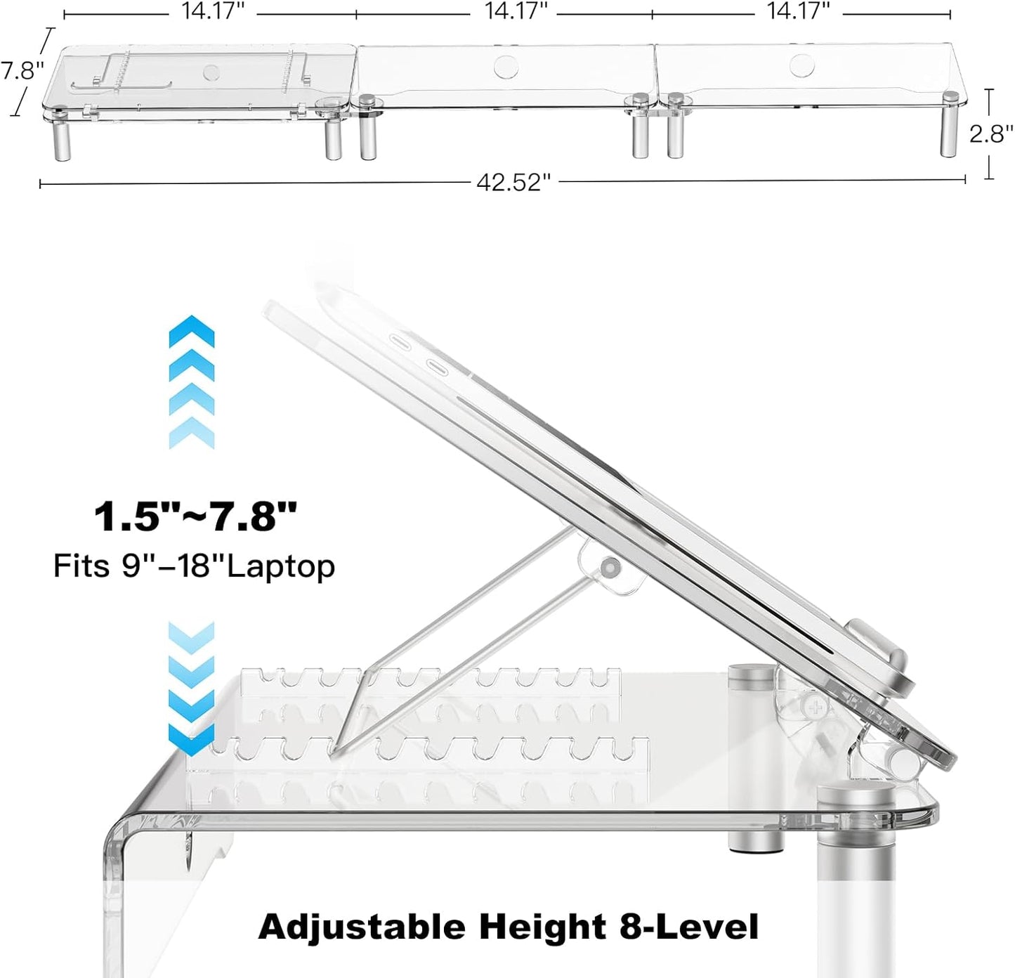 RQUOIRE Ergonomic Pink Acrylic Dual Monitor Stand with Adjustable Laptop Riser, Compatible with Desktop, Printer, TV and More Devices,monitor riser holder suitable for 2 monitors