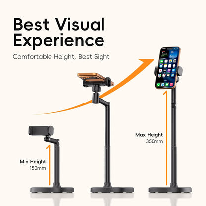 Adjustable Phone Stand for Desk, 360° Rotating Foldable Mobile Phone Holder, Sturdy Office Desk Accessories for All iPhone & Samsung Galaxy Models
