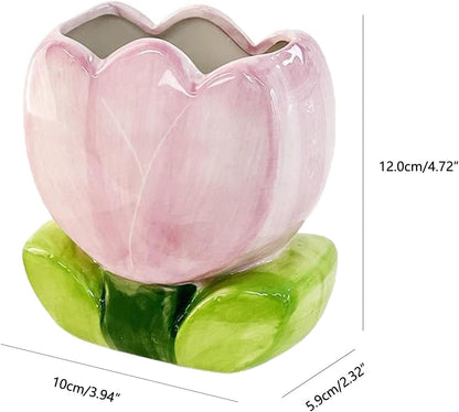 1 PC Flower Makeup Storage Box Ceramic Blossom Five Petals Pen Holder Pen Holder Desktop Storage Box (Blue)