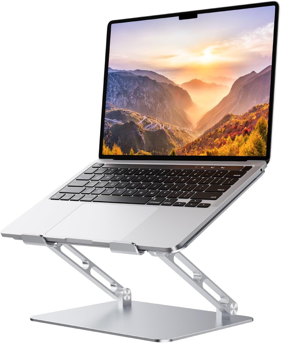Orlian Foldable Aluminum Laptop Stand for 10-17.3" Laptops, Height Adjustable Portable Ergonomic Computer Holder, Space Saving Desk with Heat Dissipation. Compatible with MacBook/Dell/HP etc, Silver