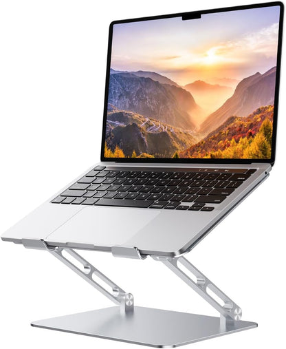 Orlian Foldable Aluminum Laptop Stand for 10-17.3" Laptops, Height Adjustable Portable Ergonomic Computer Holder, Space Saving Desk with Heat Dissipation. Compatible with MacBook/Dell/HP etc, Silver