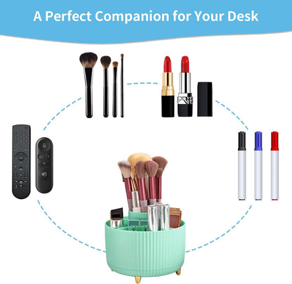 Marbrasse Desk Organizer, 360-Degree Rotating Pen Holder, Desk Organizers and Accessories with 5 Compartments Pencil Holder, Art Supply Storage Box Caddy for Office, Home（White）