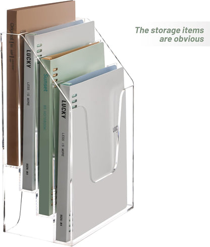 YUXUN Acrylic File Folder Holder, Vertical File Storage, Clear Desktop Organizer, 2 Pockets