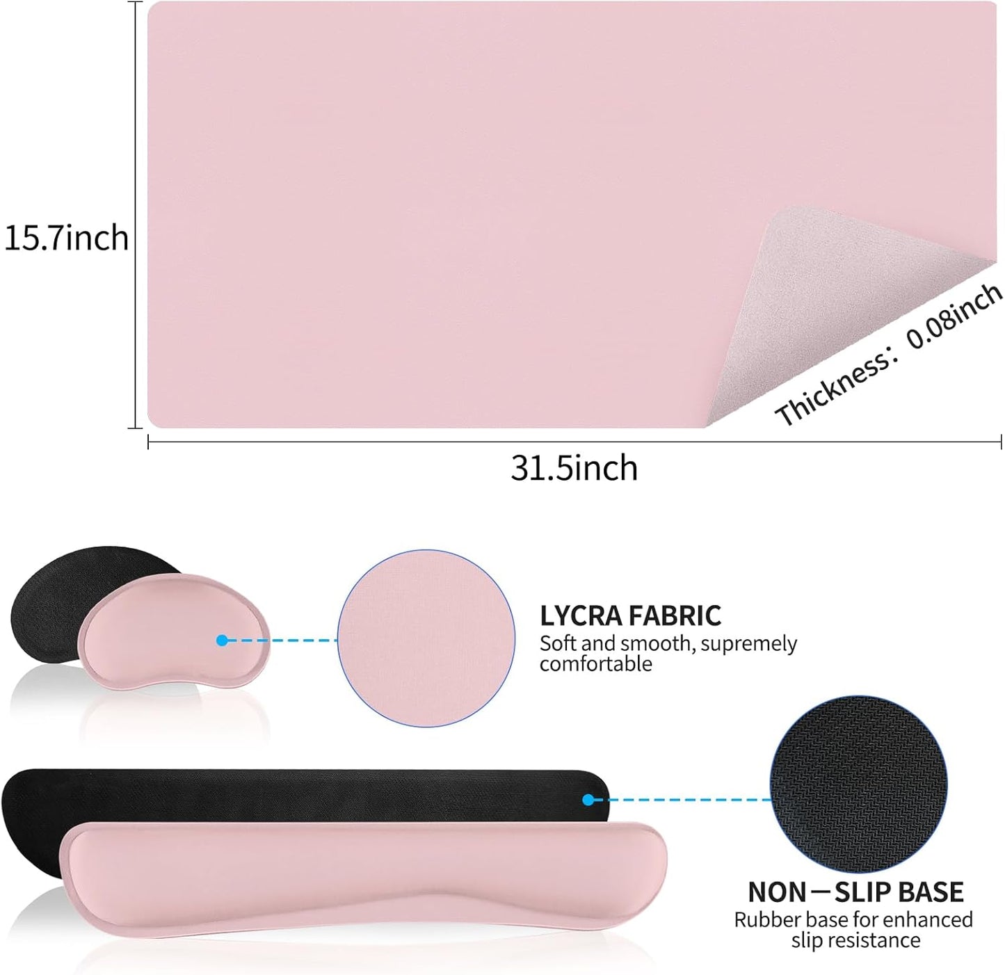 Wrist Rest for Computer Keyboard and Mouse, Ergonomic Design Wrist Support Pad for Keyboard, Soft Memory Foam Desk Pads Support Hand and Arm Easy Typing Pain Relief, 2 Piece Pad, Cream Pink