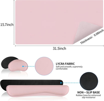 Wrist Rest for Computer Keyboard and Mouse, Ergonomic Design Wrist Support Pad for Keyboard, Soft Memory Foam Desk Pads Support Hand and Arm Easy Typing Pain Relief, 2 Piece Pad, Cream Pink