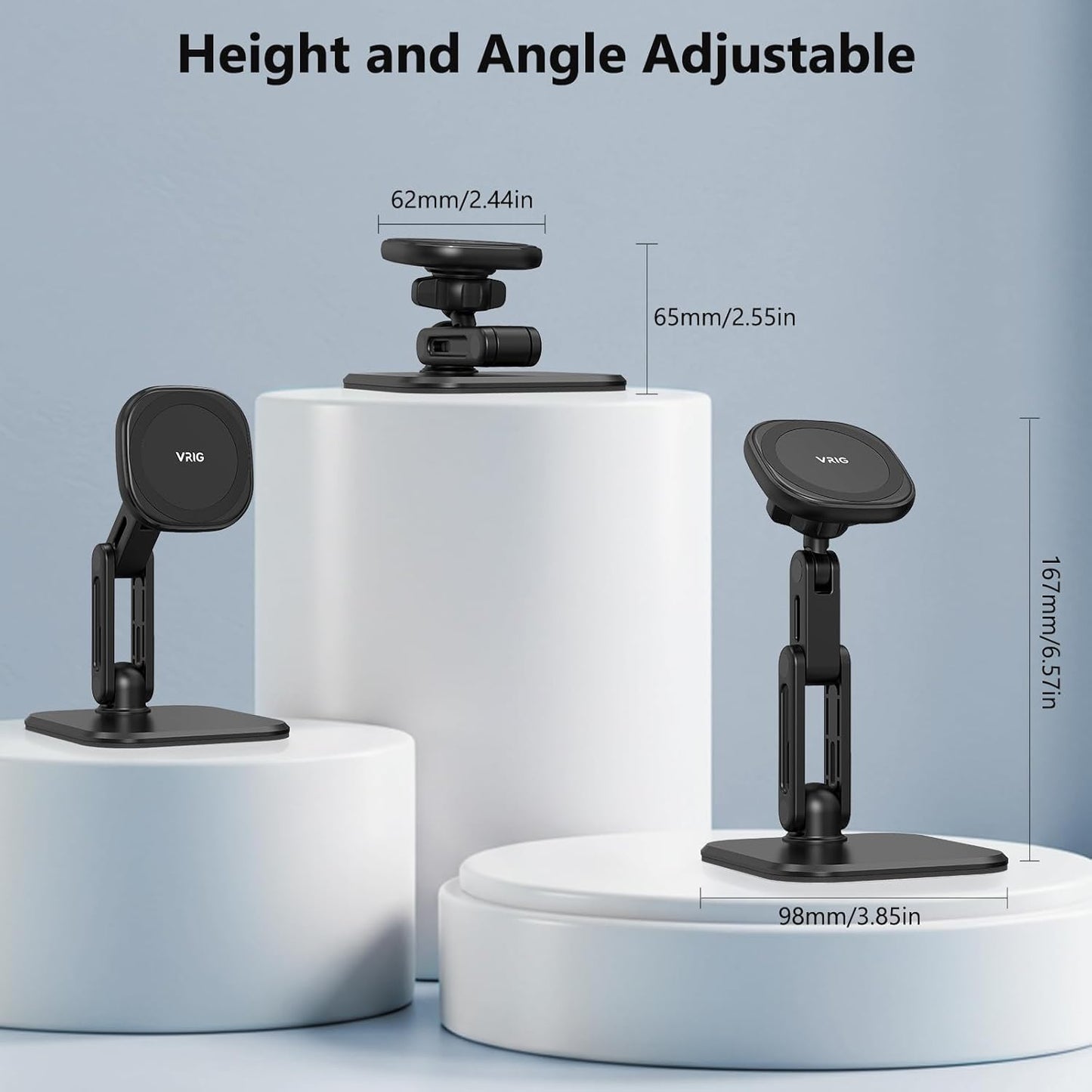 VRIG Magnetic Phone Stand for Desk,Adjustable Foldable & Portable MagStand with Angle Adjustment Cell Phone Holder for iPhone 17 16 15 14 13 12 Pro Max & MagSafe Case