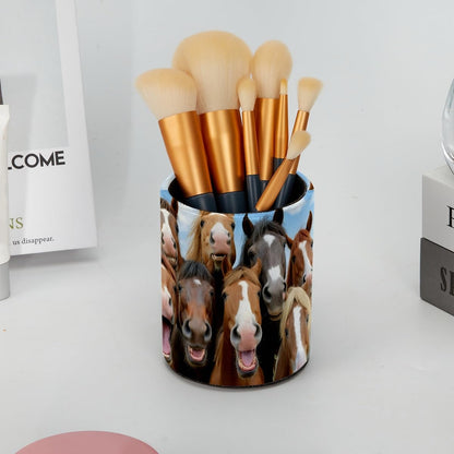 Leather Pen Holder for Desk, Love Cherry Pencil Organizer Pencil Cup Desk Decor Makeup Brush Holder Multifunctional Office Supplies for Home,Office, School