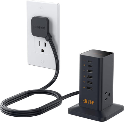 Charging Station for Multiple Devices, TESSAN 9-in-1 USB C Power Strip for iPhone 17/16/15, MacBook, Tablet, Desktop Phone Fast Charger with 3 AC, USB Charger, Home Drom Office Accessories, White-65W