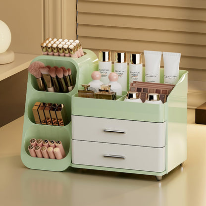 Booklov Makeup Organizer for Vanity, Countertop Cosmetic Display Case with Clear Acrylic Drawers, Bathroom Counter Beauty Caddy, Cute Table Storage Holder for Skincare, Brush Lipsticks, Crystal White