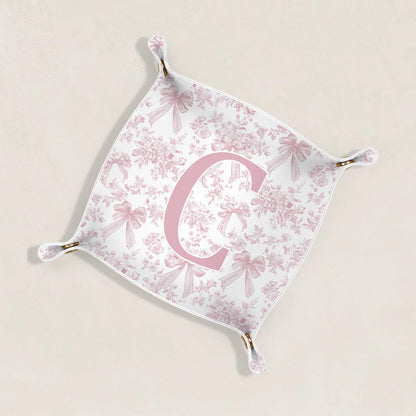Gifts for Mom Initial Valet Tray,Pink Personalized Gifts for Women Mom Grandma Girlfriend,Nightstand Desk Accessories PU Leather Tray Organizer for Birthday Christmas Gift Ideas (B)