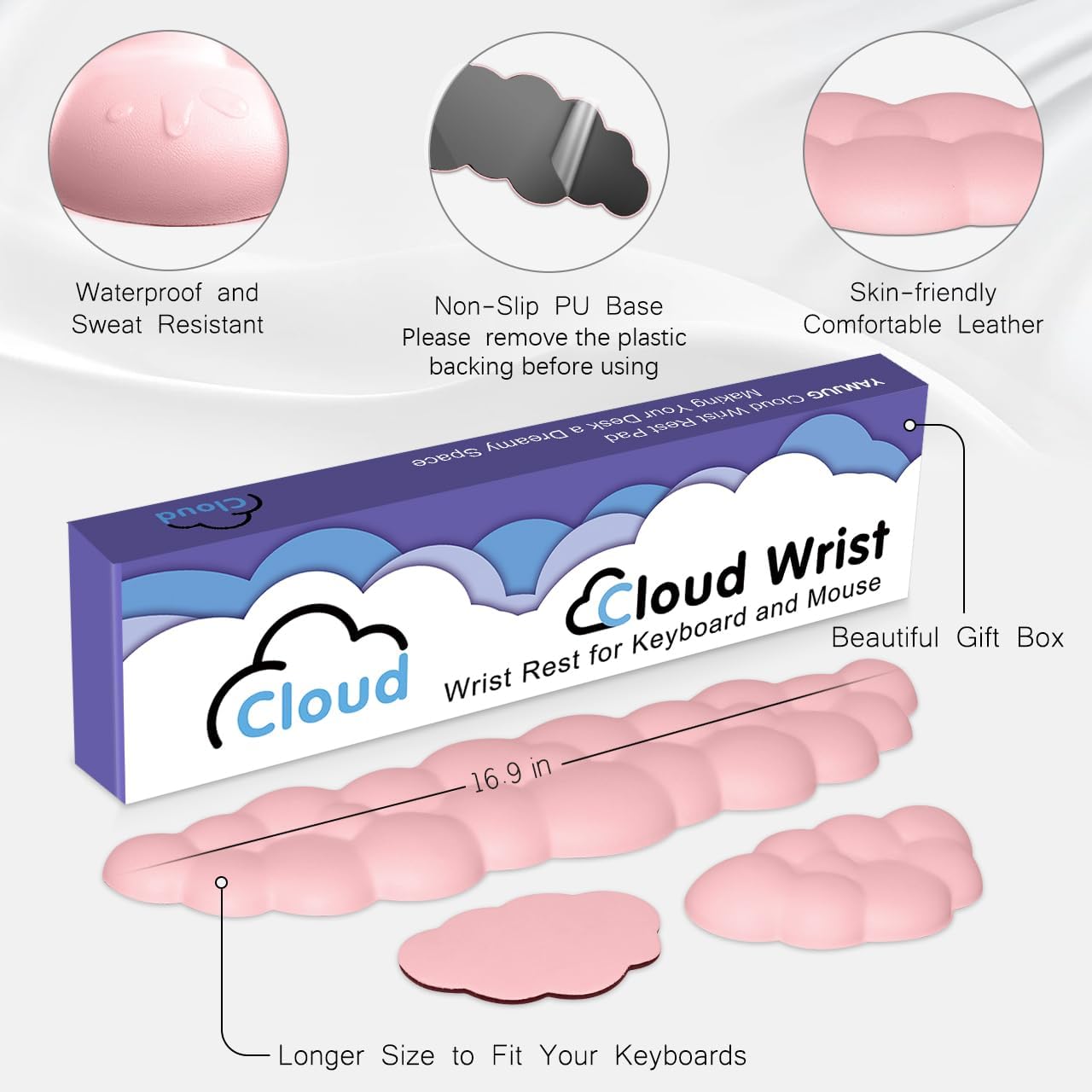 Cloud Wrist Rest Keyboard Palm Rest with Non-Slip Base for Computer Gaming Wrist Rest, YAMJUG Cloud Arm Rest Keyboard Wrist Pad Rainbow