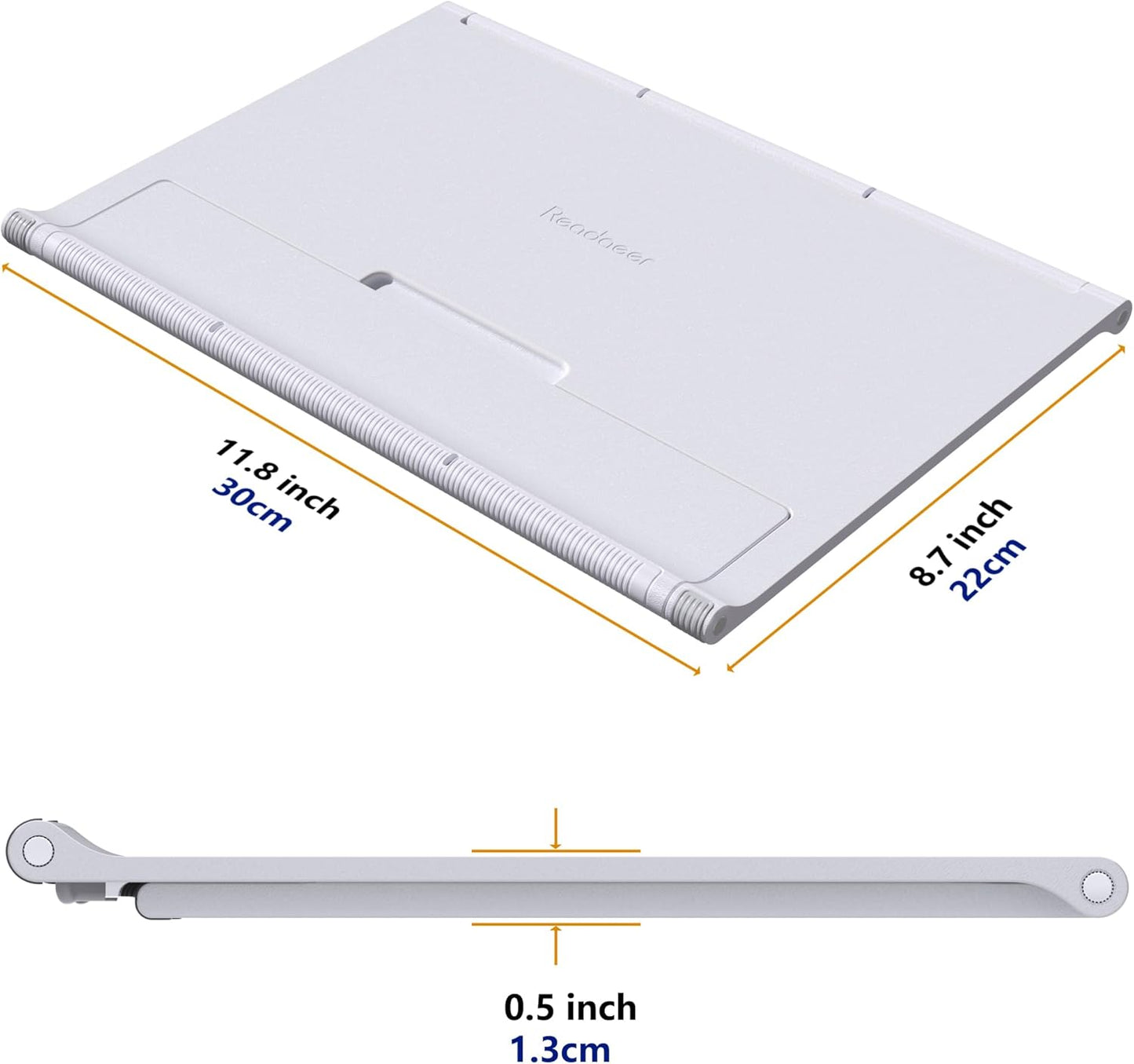 Readaeer Portable Book Stand Free Angle Adjustable Book Holder for Thick Textbook Collapsible Lightweight Book Rest (White)