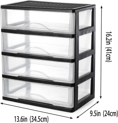 BYCY Medium 3 Drawer Plastic Clear Stacking Desktop Organizer for Office Supplies, Stackable Storage Drawers Storage Bins For Kitchen Cabinets, Pantry, Home Organization (Black, Medium 3Drawer)
