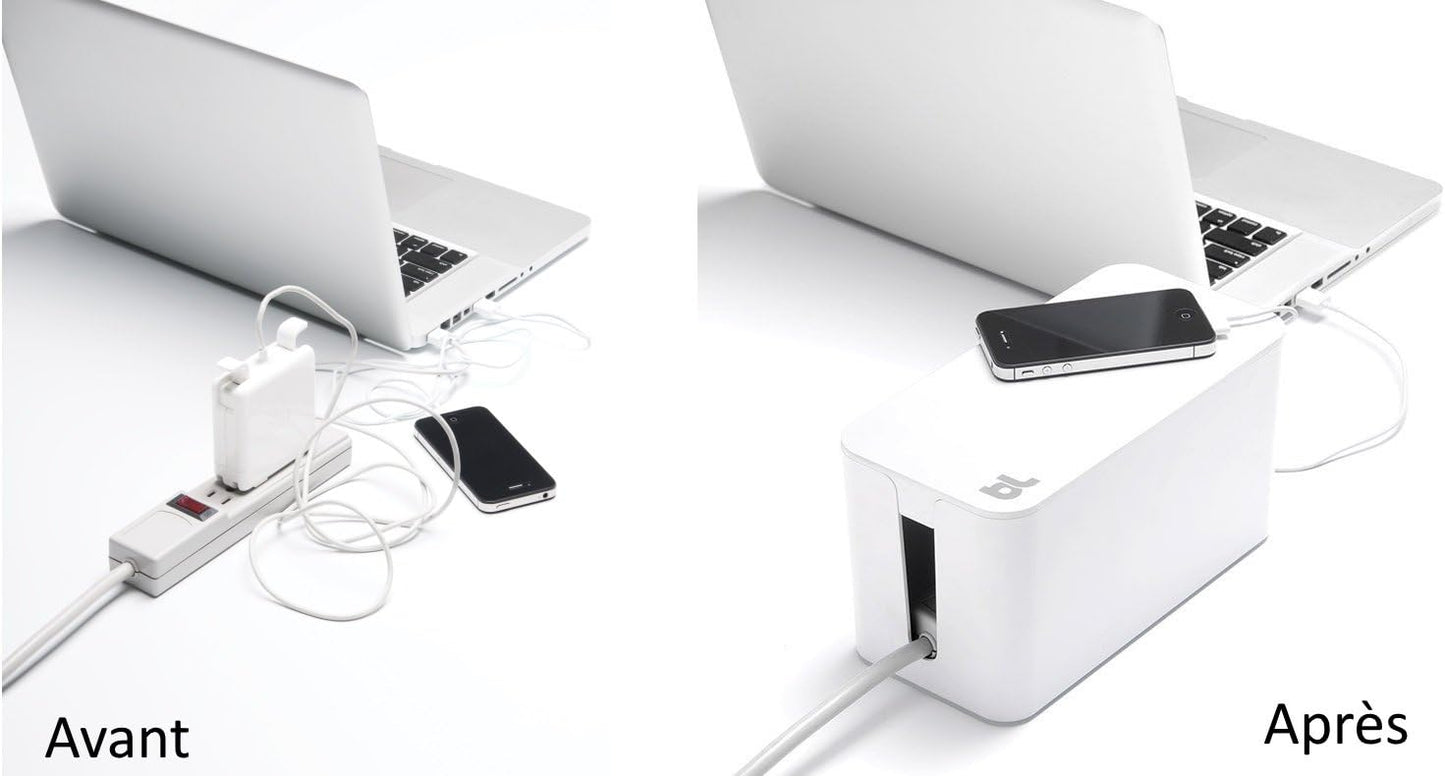 Bluelounge CableBox Mini Cable Management with Small Surge Protector, Black (CBM-BL)