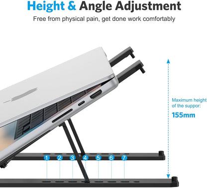 Portable Laptop Stand, OMOTON Laptop Stand for Desk Ergonomic 7-Levels Angles Adjustable Computer Stand, ABS Laptop Riser Holder Compatible with All Laptops and iPad(10-15.6")