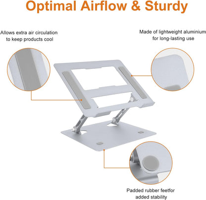 Ergonomic Laptop Stand for Desk, Adjustable Fits All Laptops and Notebooks up to 17 Inch Aluminum Alloy,Steel, Ultra-Thin,Ventilated Cooling Notebook Mount.