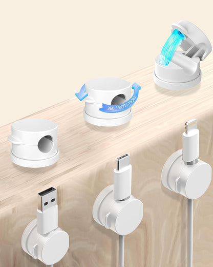 6 Pack Magnetic Cable Organizer, 360° Adjustable Cord Holder, No-Residue Nano Acrylic Adhesive Cord Clips Charger Cable Management for Office Home Desk Phone Car Wall Desktop Nightstand(White)