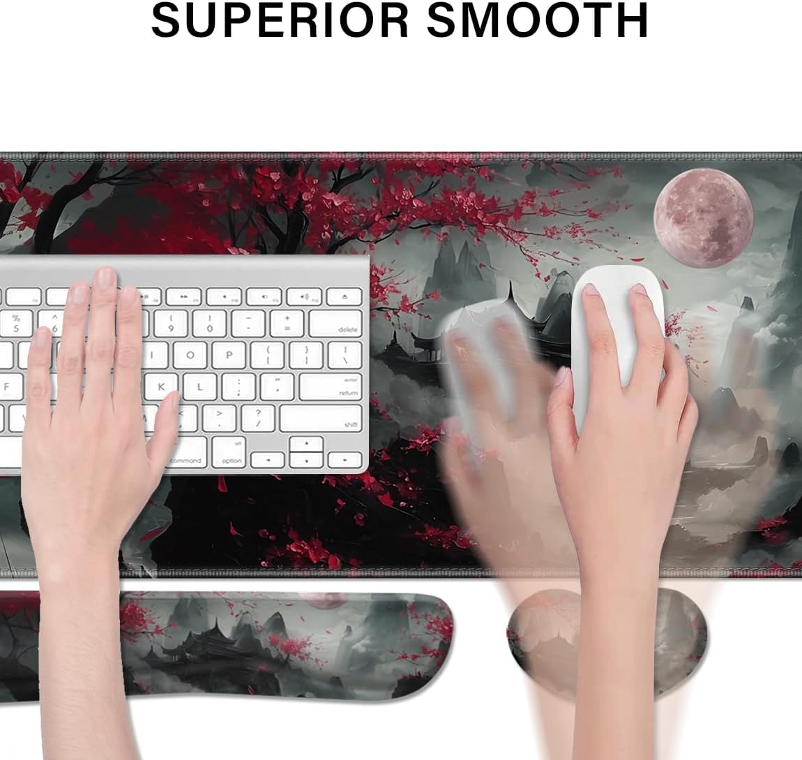 Desk Pad and Keyboard Wrist Rest, Large Mouse Pad + Keyboard Pad+Mouse Wrist Support, Non-Slip Desk Mat Protector for Office, Home 31.5×11.8 Inches Anime Dragon