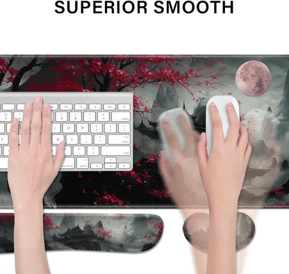 Desk Pad and Keyboard Wrist Rest, Large Mouse Pad + Keyboard Pad+Mouse Wrist Support, Non-Slip Desk Mat Protector for Office, Home 31.5×11.8 Inches Anime Dragon