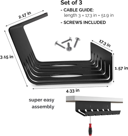 PAMO Cable Management Under Desk for Easy mounting Under-Table I Set of 2 - with 10X Cable Ties I Desk Organizer for Office/Home Office Table Thoughtful Cable Tray Holder