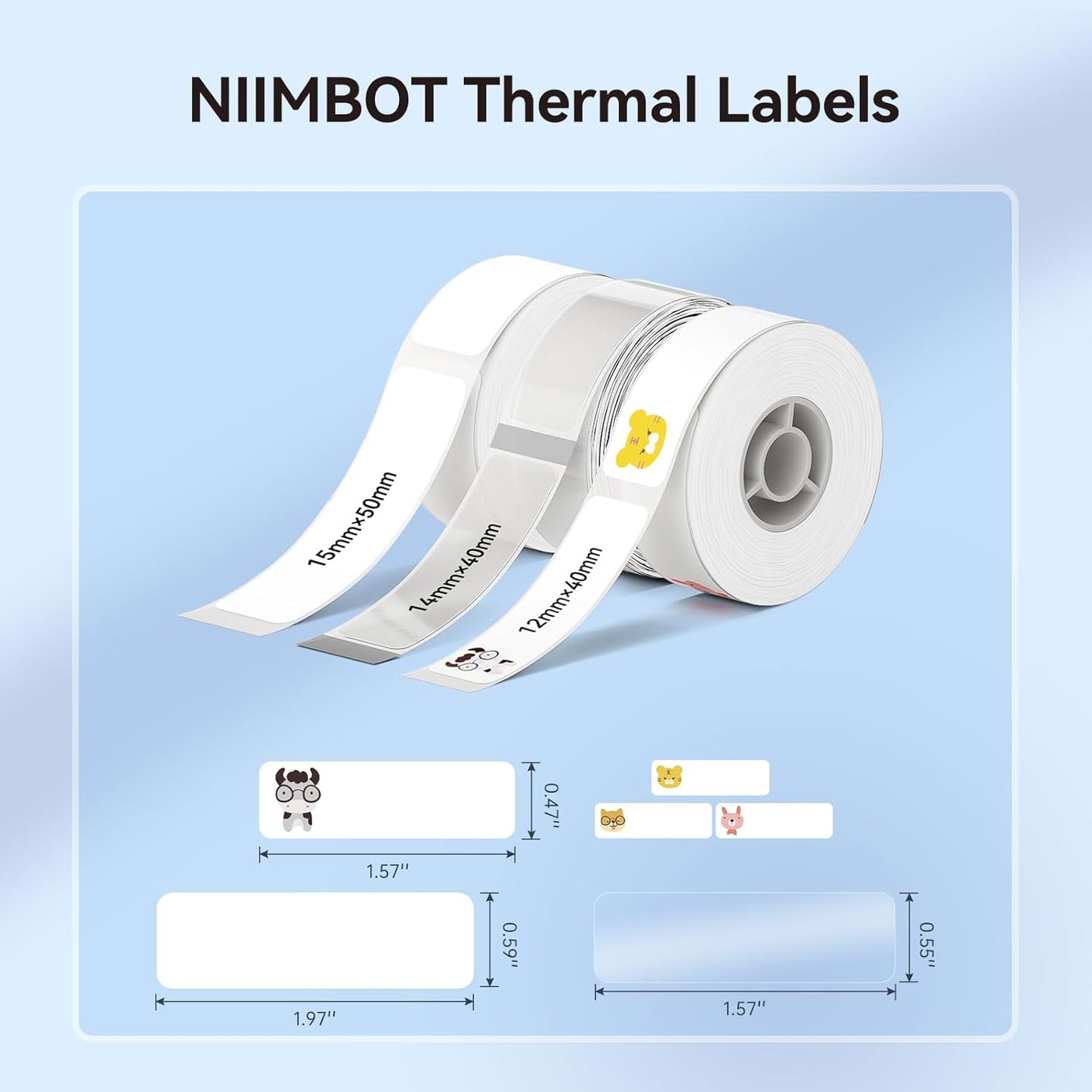 NIIMBOT White Cable Label Maker Tape for D11/D110/D101 Label Maker, 12.5 x 109 mm (0.49'' x 4.29''), 3 Rolls, Thermal Label for Home Office Labeling Tape Replacement