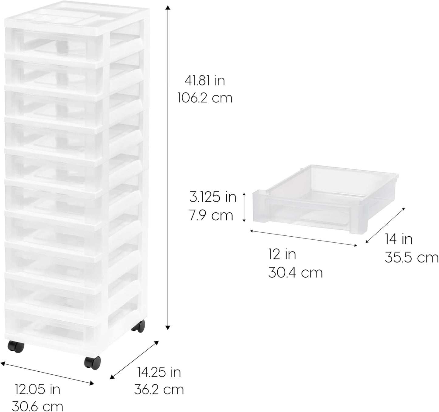 IRIS USA Plastic Drawer Storage Organizer Rolling Cart, with Wheels Casters, 4-Drawers, for Classroom Art Craft Supplies Dresser Closet Bathroom Laundry Room, Black/Pearl
