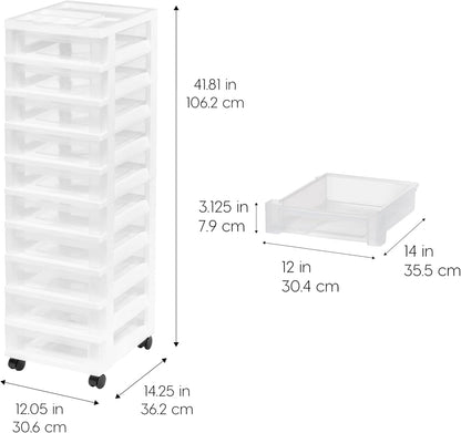 IRIS USA Plastic Drawer Storage Organizer Rolling Cart, with Wheels Casters, 4-Drawers, for Classroom Art Craft Supplies Dresser Closet Bathroom Laundry Room, Black/Pearl