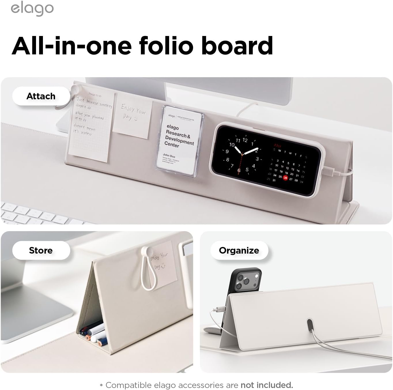 elago Smart Magnetic Desk Mat Folio Board Compatible with All Magnetic Products Clean Organized Desk for Office and Home (Microfiber Leather-Stone)