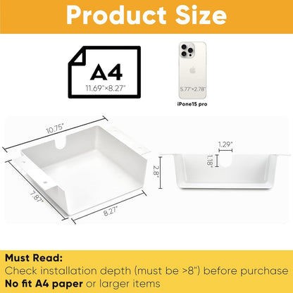 2 Pack Under Desk Hanging Drawer Slide Pull Out, Attachable Clear Acrylic Storage Tray, Easy Hidden Self Adhesive Mount Cabinet Shelf Holder for Tables, Home & Office, Counters, Workstation