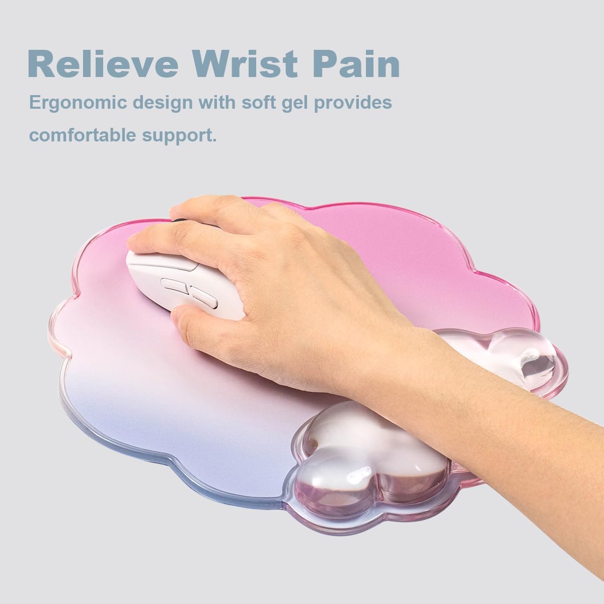 Gel Wrist Rest and Cloud Mouse Pad Support for Keyboard and Mouse - Ergonomic Pink Keyboard Wrist Pad Set for Typing Pain Relief/Computer/Laptop/Gaming/Home/Office (Cloud Shape, Gradient Blue Pink)
