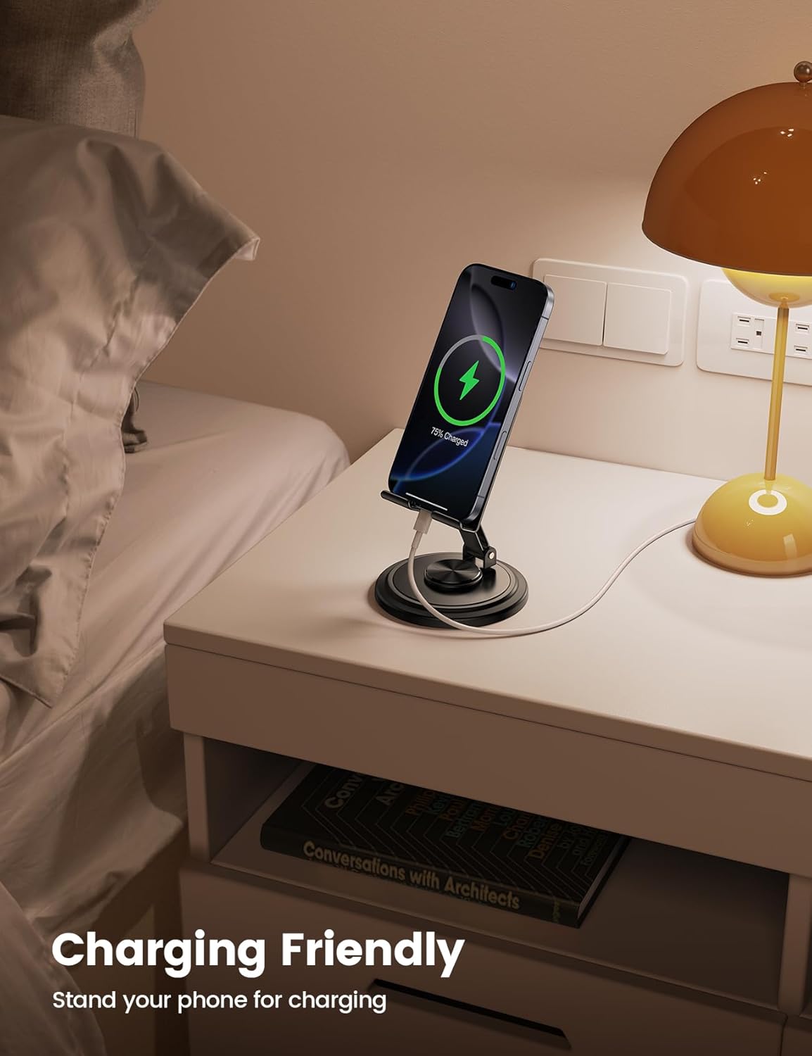 Lamicall Cell Phone Stand for Desk - [360° Rotation] Sturdy Adjustable Desktop Phone Holder, Foldable Mobile Stand, Office Desk Accessories Gifts for iPhone 17 16 15 14 Pro Max, Galaxy S26, Cellphone