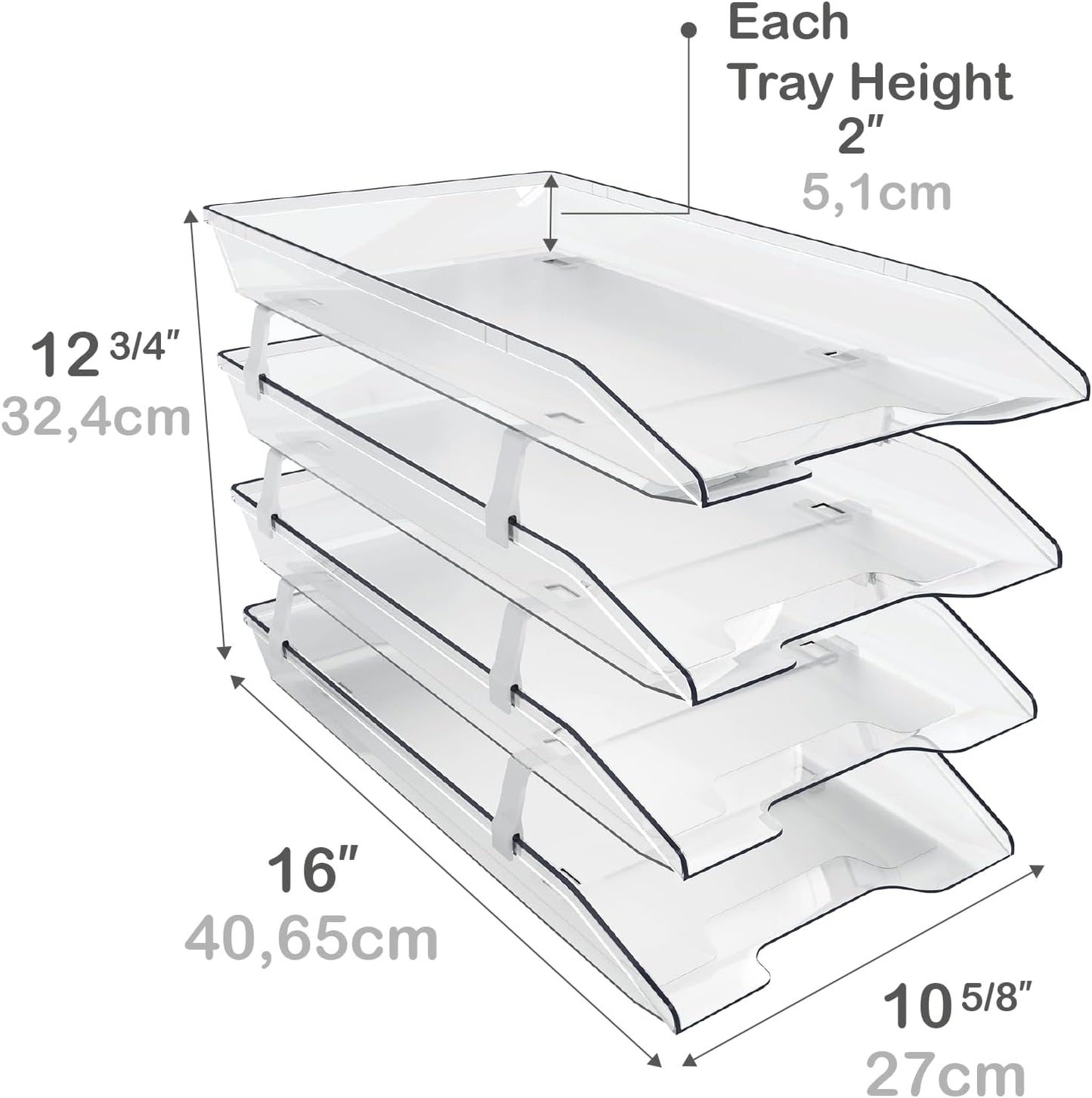 Acrimet 4 Tier Legal Letter Tray, Facility Front Load (Legal Size) (Plastic) (Clear Crystal Color) Made in USA