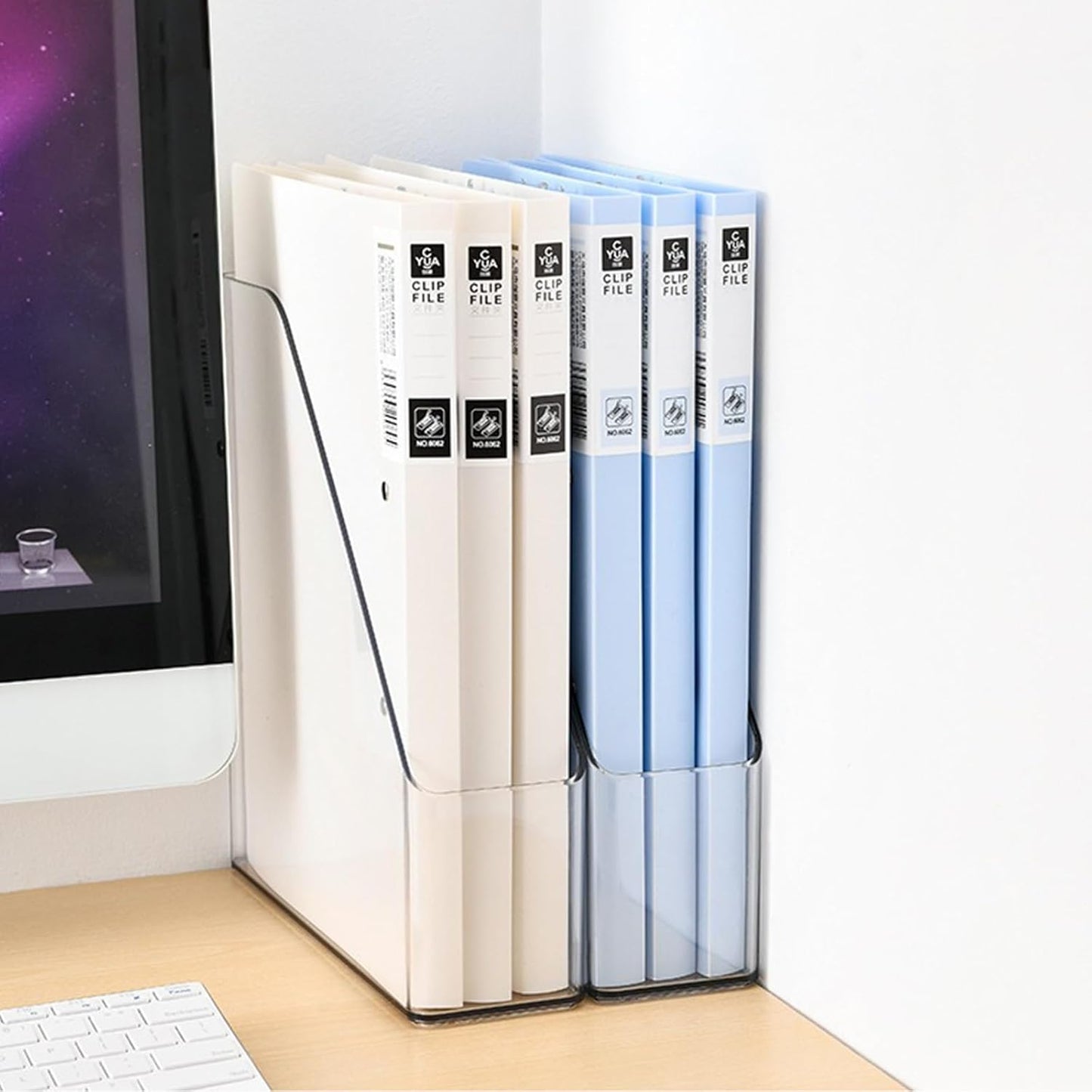 2-Pack Clear Acrylic Vertical Magazine File Holders – Desktop Organizer for Books, Documents, Binders, Envelopes, Includes 3 Bonus Silicone Bookmarks