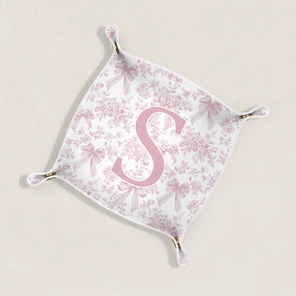Gifts for Mom Initial Valet Tray,Pink Personalized Gifts for Women Mom Grandma Girlfriend,Nightstand Desk Accessories PU Leather Tray Organizer for Birthday Christmas Gift Ideas (B)