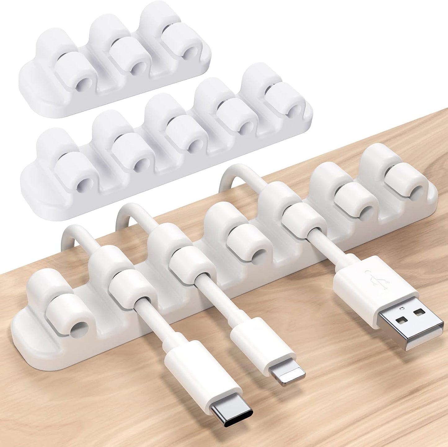 SOULWIT Upgraded Cable Holder, Cable Management Cord Organizer Clips Silicone Self Adhesive for Desktop USB Charging Cable Power Cord Bedside Wire PC Office Home (3/5/7 slot,Black)
