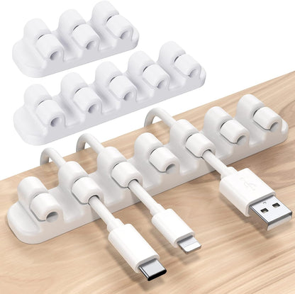 SOULWIT Upgraded Cable Holder, Cable Management Cord Organizer Clips Silicone Self Adhesive for Desktop USB Charging Cable Power Cord Bedside Wire PC Office Home (3/5/7 slot,Black)