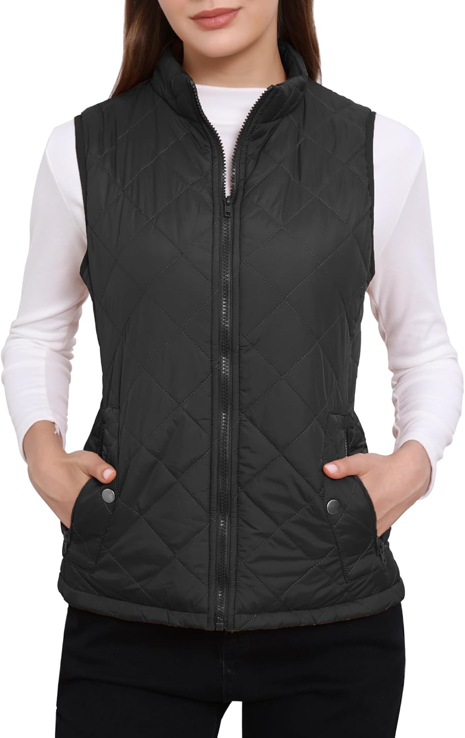 Allegra K Women's Puffer Vest Stand Collar Lightweight Gilet Quilted Zip Vest