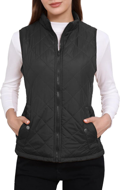 Allegra K Women's Puffer Vest Stand Collar Lightweight Gilet Quilted Zip Vest