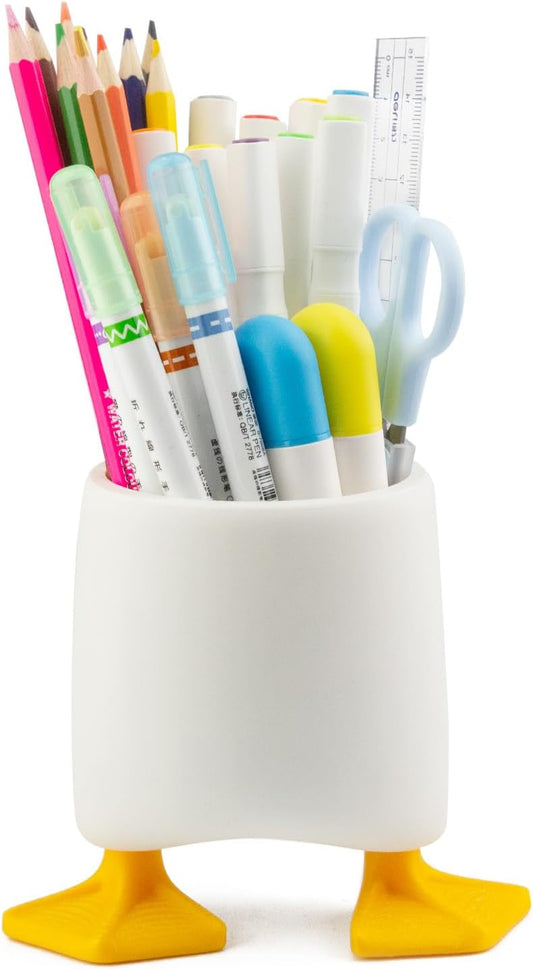 Viabty Creative Cute Duck Pen Pencil Holder, Multifunctional Stationery Pen Holder Makeup Brush Holder Kitchen Storage Cup