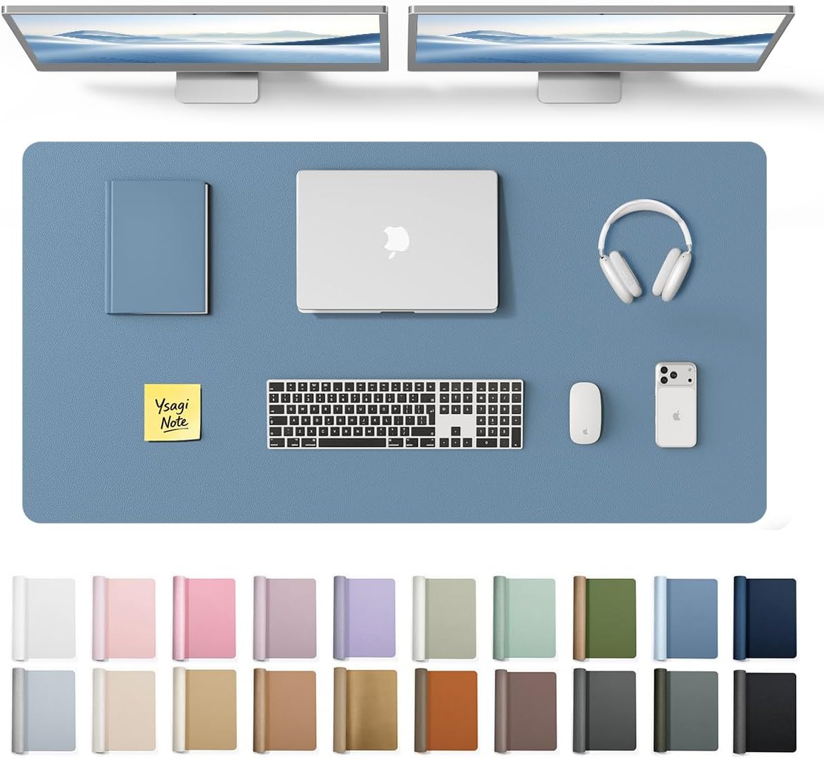 YSAGi Leather Desk Protector, Office Mat, Large Mouse Mat, Non-Slip PU Leather Blotter, Laptop Pad, Waterproof Writing Pad for Office and Home (Light Pink, 23.6" x 13.8") - Colors A