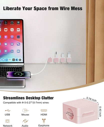 6 Pack Cord Holder, Strong Adhesive Desk Cord Organizer Magnetic Easy Open, Wire Holder Organizer Neatly for Home, Office, Car, Desk, Nightstand, Pink