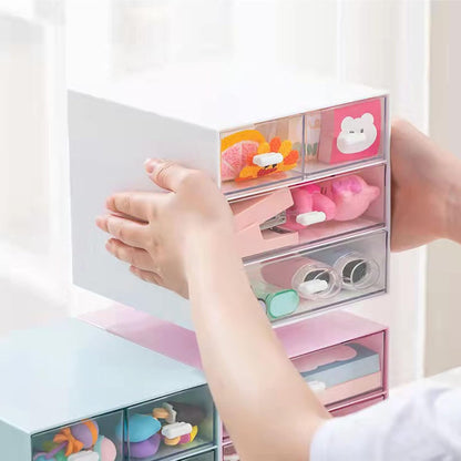 Desk Organizer with Drawer, Office Organizer with 4 Drawers, Desk Storage Box for, Desktop, Dressing table, Office, School, Home, Plastic Box and 4 Acrylic Drawers(White)