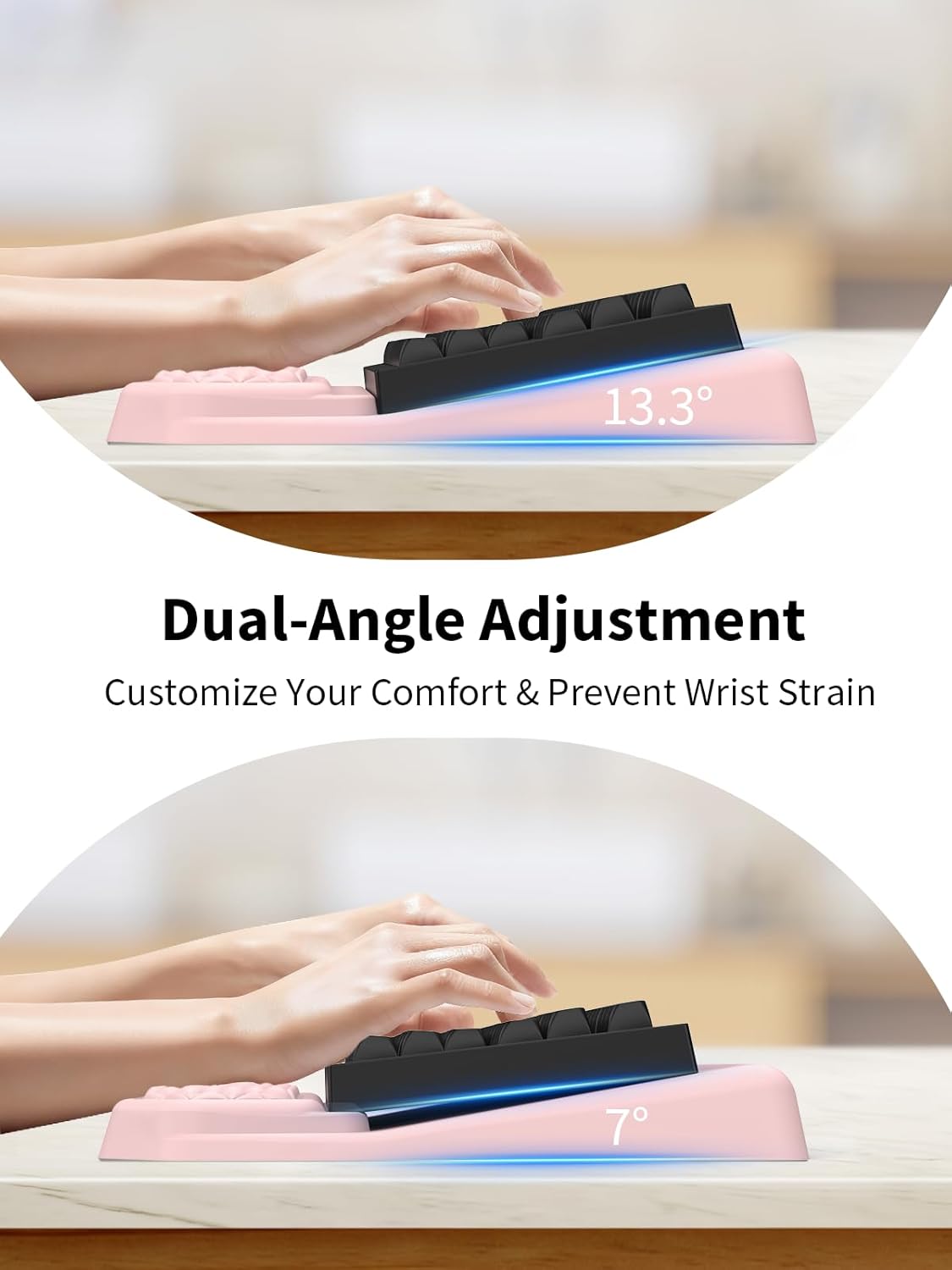 3-in-1 Ergonomic Keyboard Stand with Wrist Rest & Mouse Pad Set, Comfy Keyboard Riser Holder Soft Mousepad with Massage Design, Memory Foam and Non-Slip PU Base for Pain Relief, Black