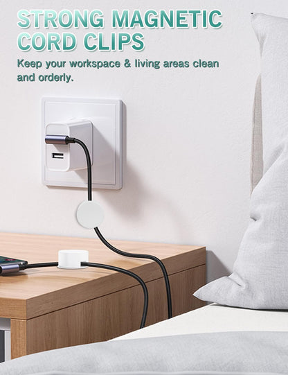 5-Pack Magnetic Cable Organizer Adhesive Cable Clips for Kitchen Nightstand Desk Table Metal Wall Steel, 5 Cord Clips + 5 Magnet Disc Base, White