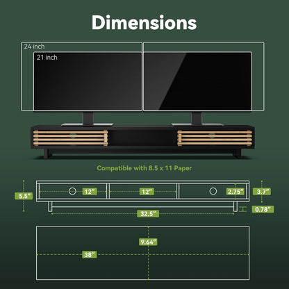 Monitor Stand Riser with Sliding Door, Computer Laptop Stand Desk Shelf Organizer with Storage (Natural Bamboo, 25 Inch)